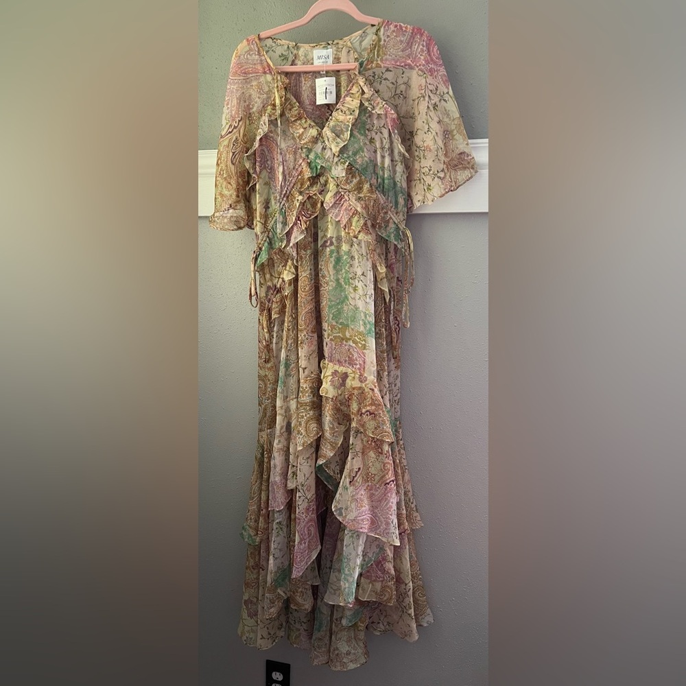 MISA Alana Dress Floral Patchwork Ruffle Midi Maxi Size Large New - Picture 4 of 11